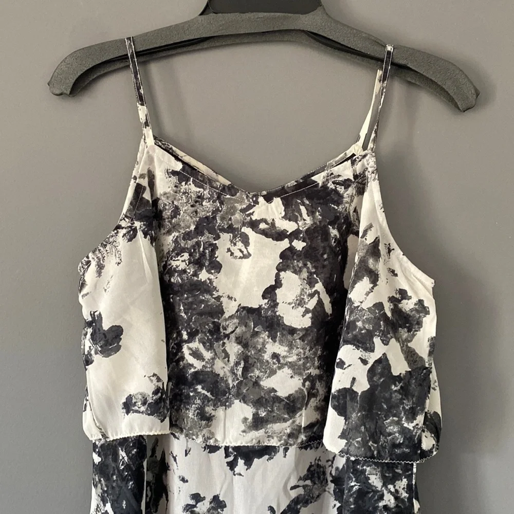 Black White Floral Midi Dress M Quiet Luxury Wedding Guest Minimalist Chic - Picture 4 of 15